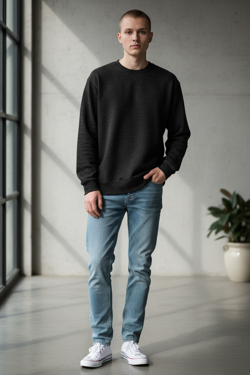 Person wearing Unshakable black heather sweatshirt